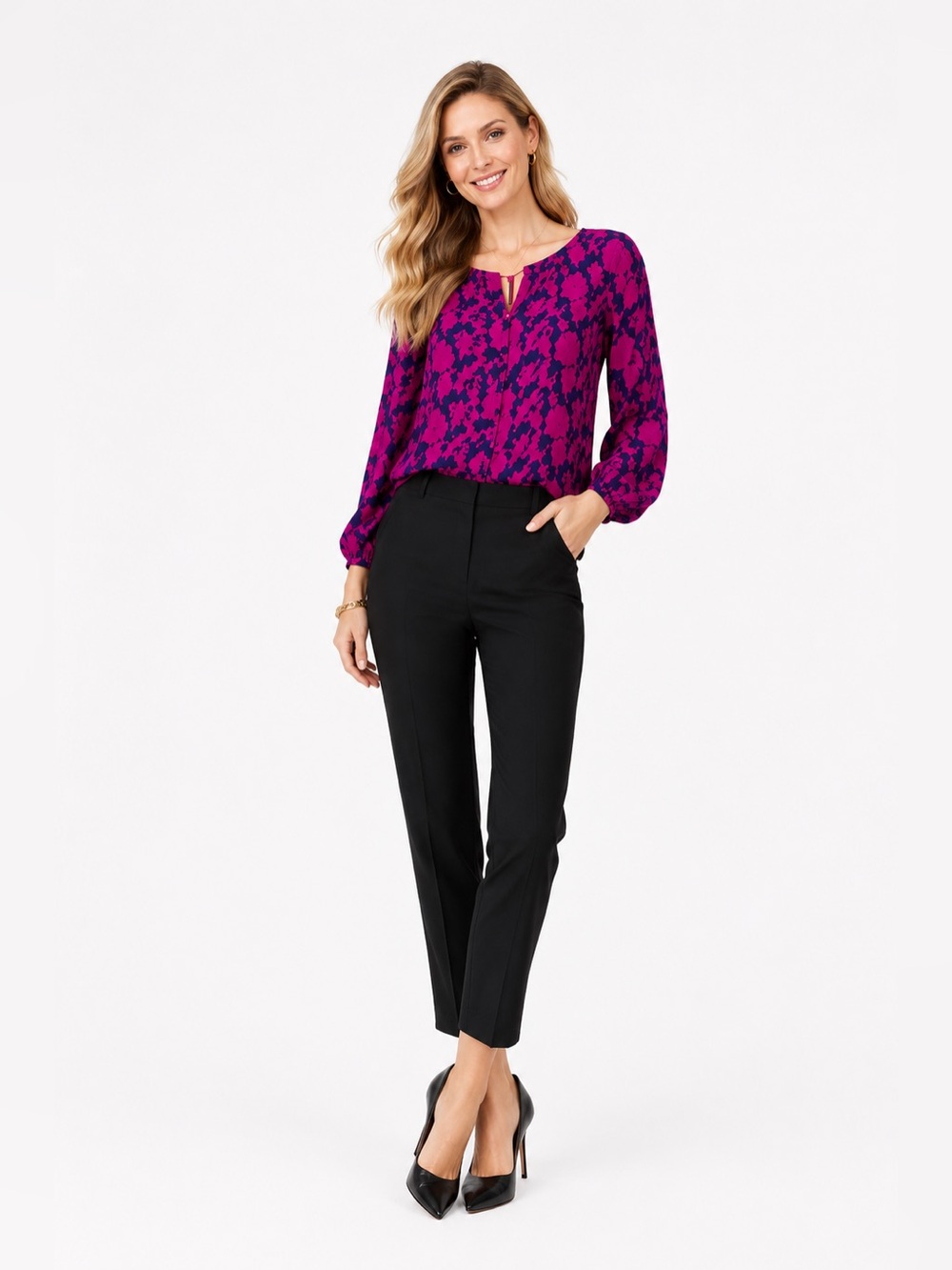 Tory Burch Pink and Blue Graphic Buttoned Blouse